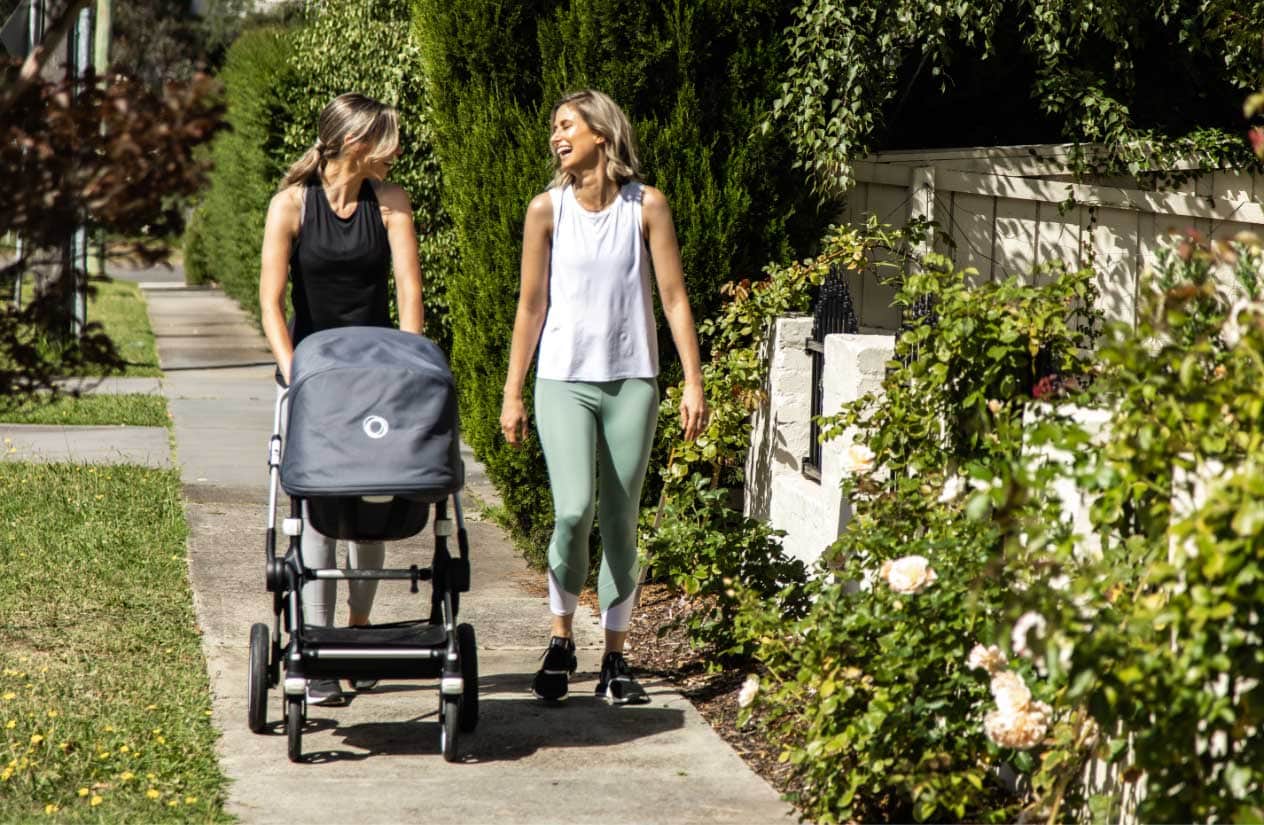 Active mums walking with a stroller